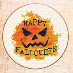 happy halloween cross stitch pattern modern cross stitch pumpkin embroidery watercolor cross stitch pdf