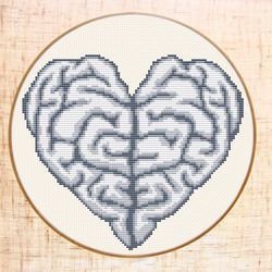heart brain cross stitch pattern modern cross stitch anatomical cross stitch heart embroidery counted cross stitch pdf
