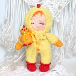 Baby doll crochet pattern PDF in English Amigurumi doll chicken costume chick toy