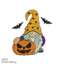 Gnome with Pumpkin Embroidery Design, Halloween Embroidery Design, Pumpkin machine embroidery file