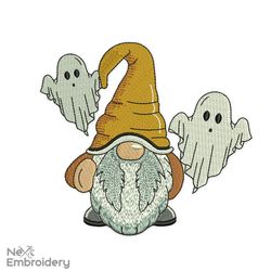 Gnome with Ghost embroidery designs, Halloween machine embroidery design, Nightmare embroidery