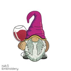 Wine Gnome Embroidery Design, Wine Embroidery Design