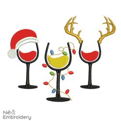 Wine Christmas embroidery design, Christmas Machine embroidery File