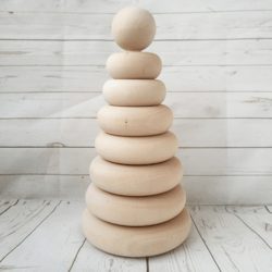 wooden ring stacking toys, toys for toddlers - large pyramid, montessori toys