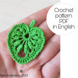 Openwork green leaf  crochet pattern , crochet pattern , crochet leaf pattern , crochet motif , leaf crochet ,