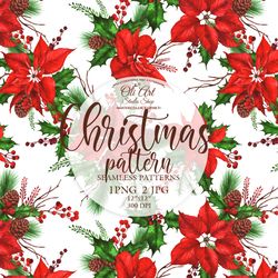 Download Seamless Patterns. Christmas. Xmas. Winter Leaves. JPG. PNG. Digital Download. OliArtStudioShop