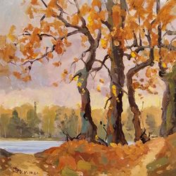 Trees painting fall landscape original oil art