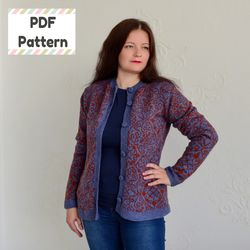 Boho cardigan knitting pattern, Fair isle jacket pattern, Boho knitting pattern, One piece cardigan knitting pattern