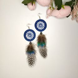 dreamcatcher earrings with handmade agate. jewelry boho style. personalized earrings. jewelry with agate