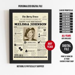 91st birthday, 91st birthday newspaper, 91st birthday gift for grandpa, 91st birthday ideas, 91st vintage look newspaper