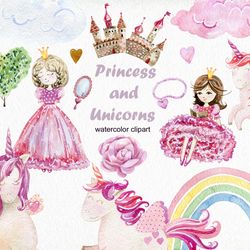 Fairytale, watercolor princess clipart.