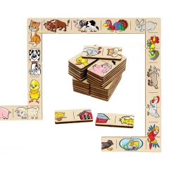 wood domino games - farm animals puzzle, wooden montessori homeschool blocks for toddler age 1 2 3 4 year, board domino