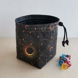 Large dice bag with pockets for 150-200 dice Moon and stars