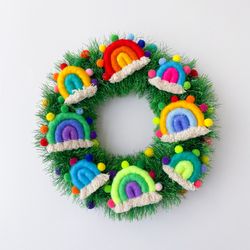 Rainbow wreath, Funny door decor, Unique wall decoration, Bright wall decor