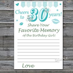 30th Birthday Favorite Memory of the Birthday Girl,Adult Birthday party game-fun games for her-Instant download