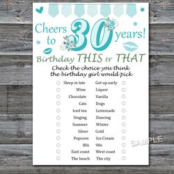 30th This or that birthday game,Adult Birthday party game-fun games for her-Instant download