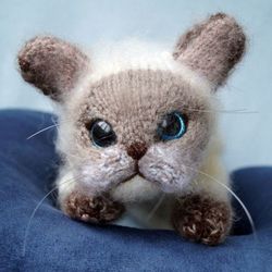 Knitted Siamese cat, realistic kitten, Fluffy kitten, realistic cat