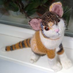 knitted Calico Cat, Knitted Kitten, realistic cat