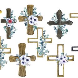 Watercolor-clipart-Cross-Easter-Babtism-png-clipart-Floral-Watercolor-Easter-Cross-Clipart-Spring-wood-crosses
