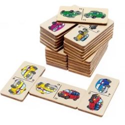 Wood domino games - car Puzzle, Wooden Montessori homeschool blocks for Toddler Age 2 3 4 5 year, Board dominoes