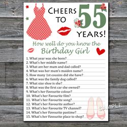 55th Birthday How well do you know the birthday girl,Adult Birthday party game-fun games for her-Instant download