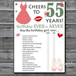 55th Birthday ever or never game,Adult Birthday party game-fun games for her-Instant download