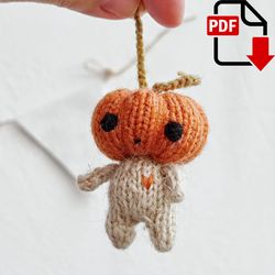 Pumpkin head mini doll knitting pattern. English and Russian PDF.