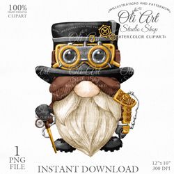 Steampunk Gnome Clip Art. Cute Characters. Hand Drawn graphics. Digital Download. OliArtStudioShop