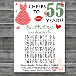 55th Birthday Word Search Game,Adult Birthday party game-fun games for her-Instant download