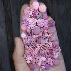 Set of miniature corals shades of pink, tiny corals for diorama, resin art or dollhouse aquarium