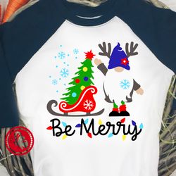 be merry gnome christmas tree sign svg home decor winter clipart ornament print cricut cameo pdf png