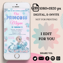 Princess digital Invitation, Girls birthday Invitation, Winter princess invitation, Girl Evites, Electronic invitation