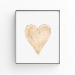 Boho heart print, Beige watercolor heart art, Neutral colors, Nursery boho print, Playroom printable | Digital Download