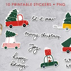 Christmas Trucks Sticker Bundle, Printable Digital Stickers