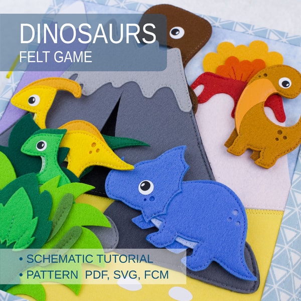 PDF felt Dinosaurs Pattern, Quiet book page Dinos - Inspire Uplift