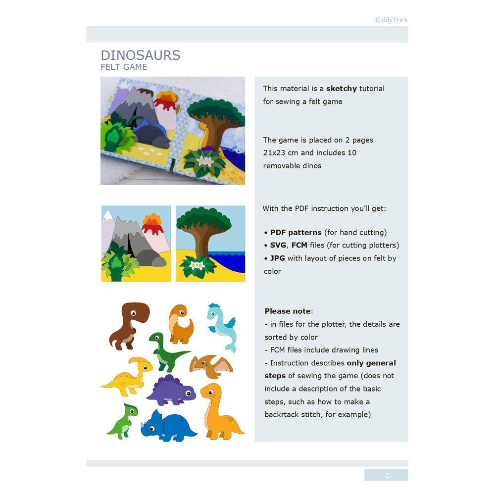 felt dinosaurs sewing pattern description