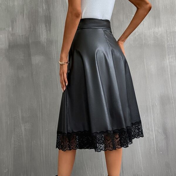 Faux PU Leather High Waist Lace Hem Belted A-Line Flared Midi Skirt (5).jpg