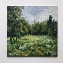 Original Painting Landscape Oil Painting Neutral Artwork Moody Painting Meadow Wall Art