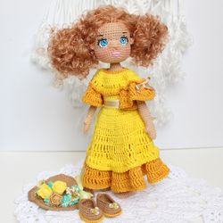 Crochet dress doll pattern PDF in English Clothes for dolls 10 inches crochet hat shoes doll