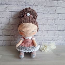 Handmade Doll Milla. Crochet doll for gift. Crochet baby doll for play