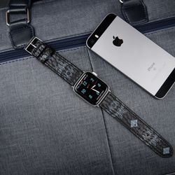 Custom Made Luxury Black M.C.M Leather Apple Watch Band for Apple Watch Series 8/7/6/SE/5/4/3/2/1 Apple Watch Ultra