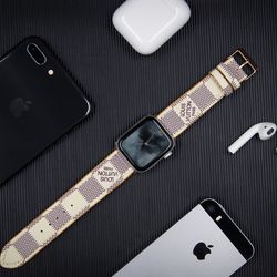 Custom Made Luxury L.V Original Leather Apple Watch Band for Apple Watch Series 8/7/6/SE/5/4/3/2/1 Apple Watch Ultra