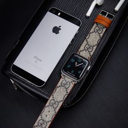 Custom Made Luxury G.C f. Brown Leather Apple Watch Band for Apple Watch Series 8/7/6/SE/5/4/3/2/1 Apple Watch Ultra