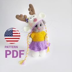Crocheted Pattern cat in Christmas costume deer