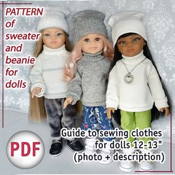 Clothes pattern for Paola Reina and similar dolls. Pattern of sweater and beanie