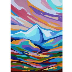 Colorado Painting Abstract Landscape Original Art Colorful Artwork Snowmass Village Wall Art Oil Canvas 20 by 28 inch