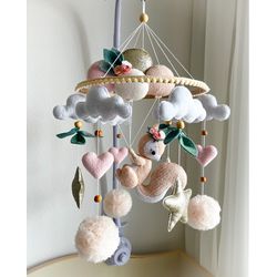 Baby mobile with squirrel and ballons Baby crib mobile Baby shower gift Nursery decor Baby girl gift Hanging mobile