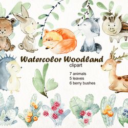 Watercolor Woodland clipart.