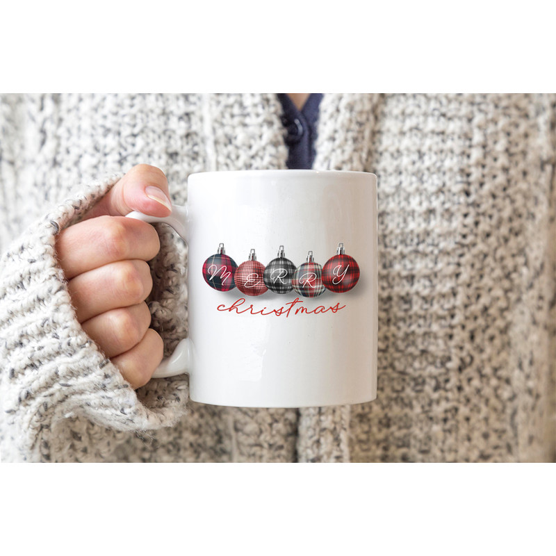 Christmas balls in a checkered plaid on a mug.jpg