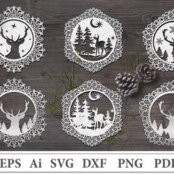 Decorative Christmas stencils with deer. File to cut